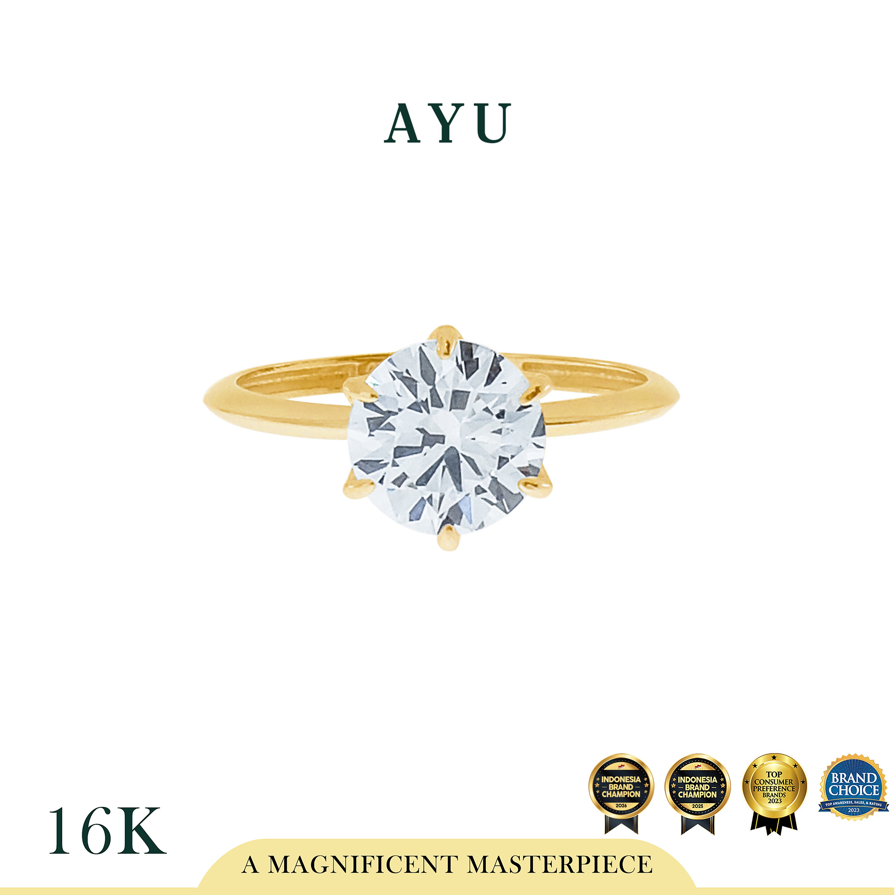 AYU Cincin Emas - Glam Gigi 6 Prong Solitaire 16K Yellow Gold