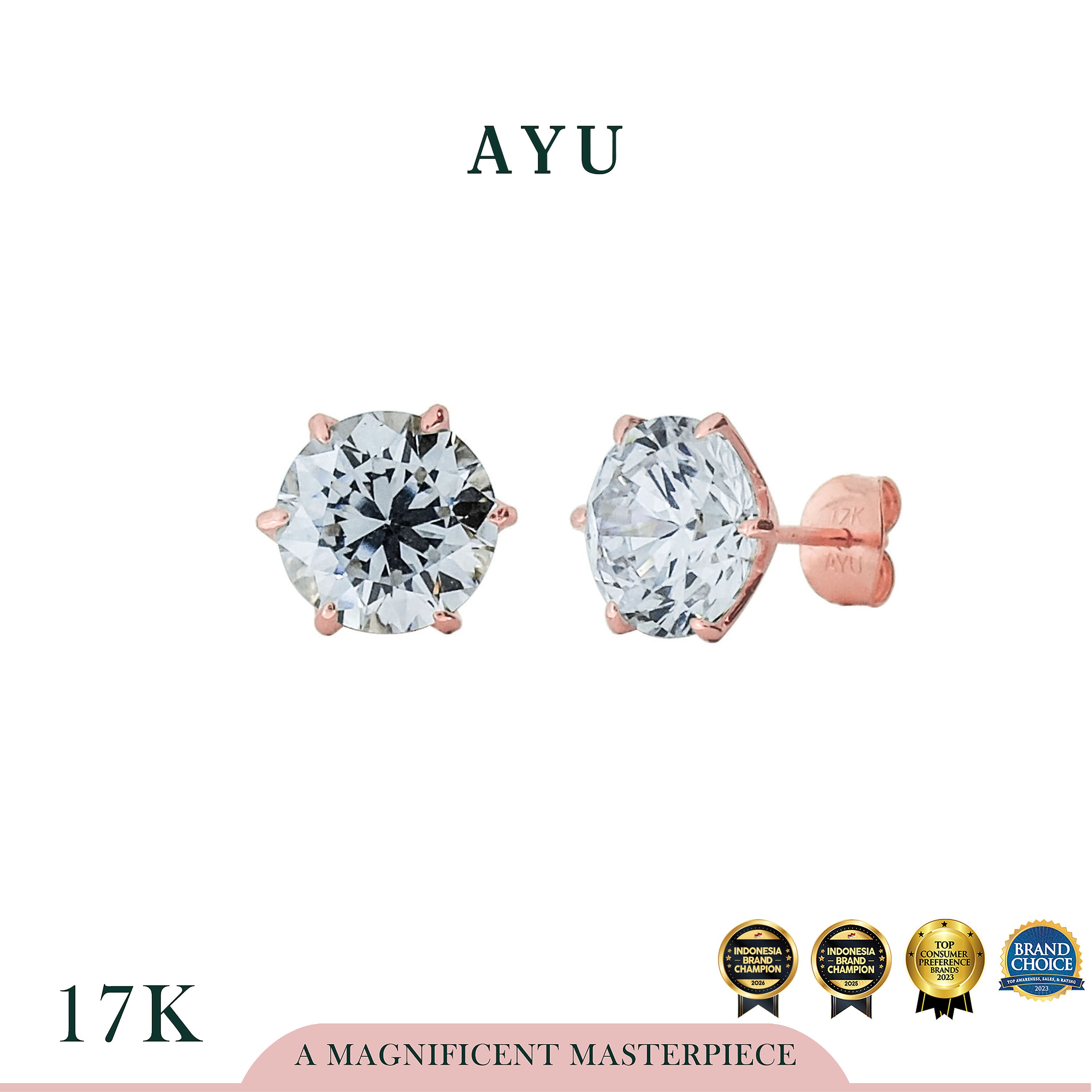 AYU Anting Emas Tindik - Glam Gigi 6 Prong Studs 17k Rose Gold