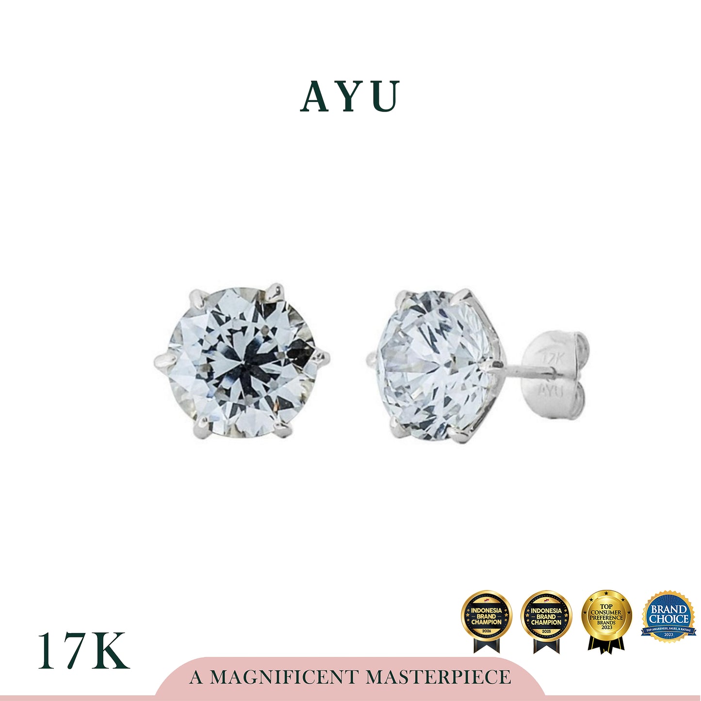 AYU Anting Emas Tindik - Glam Gigi 6 Prong Studs 17k White Gold