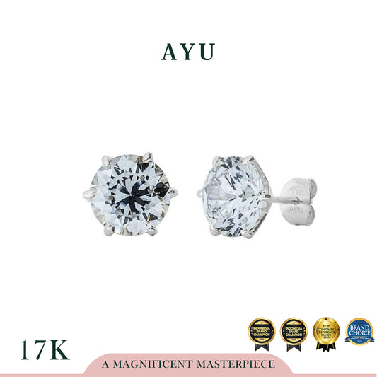 AYU Anting Emas Tindik - Glam Gigi 6 Prong Studs 17k White Gold