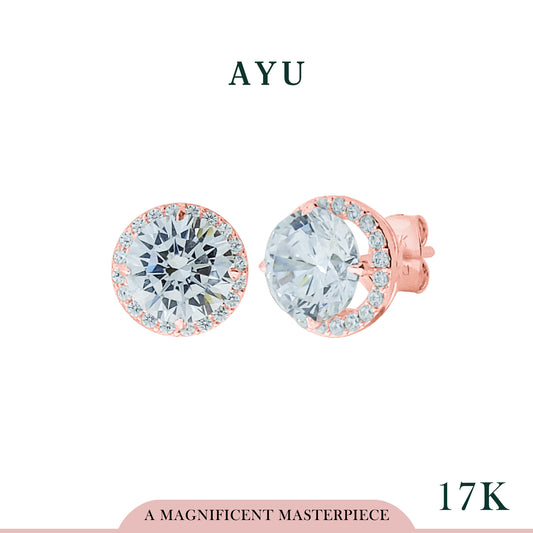 AYU Anting Emas Tindik - Round Solitaire With Halo Studs 17K Rose Gold