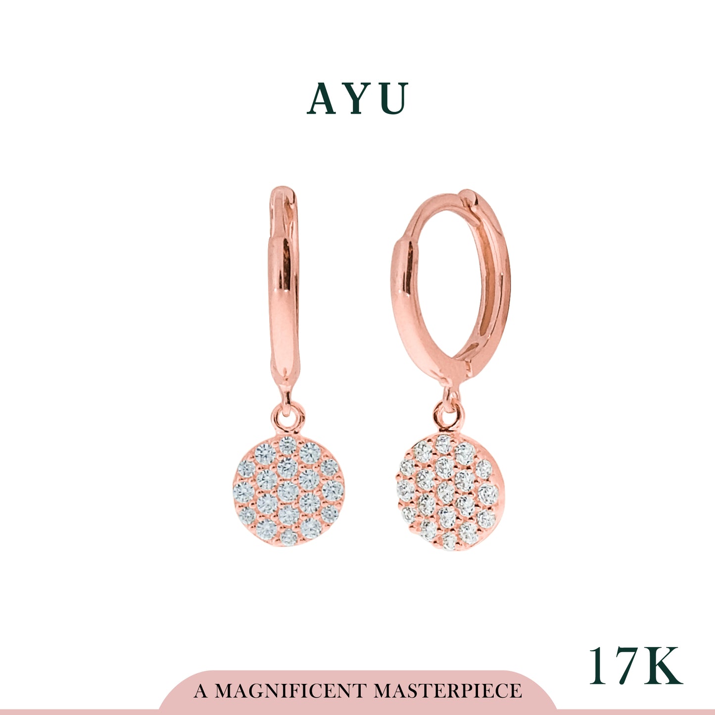 AYU Anting Emas - Pave Round With Flat Doughnut Earrings 17K Rose Gold