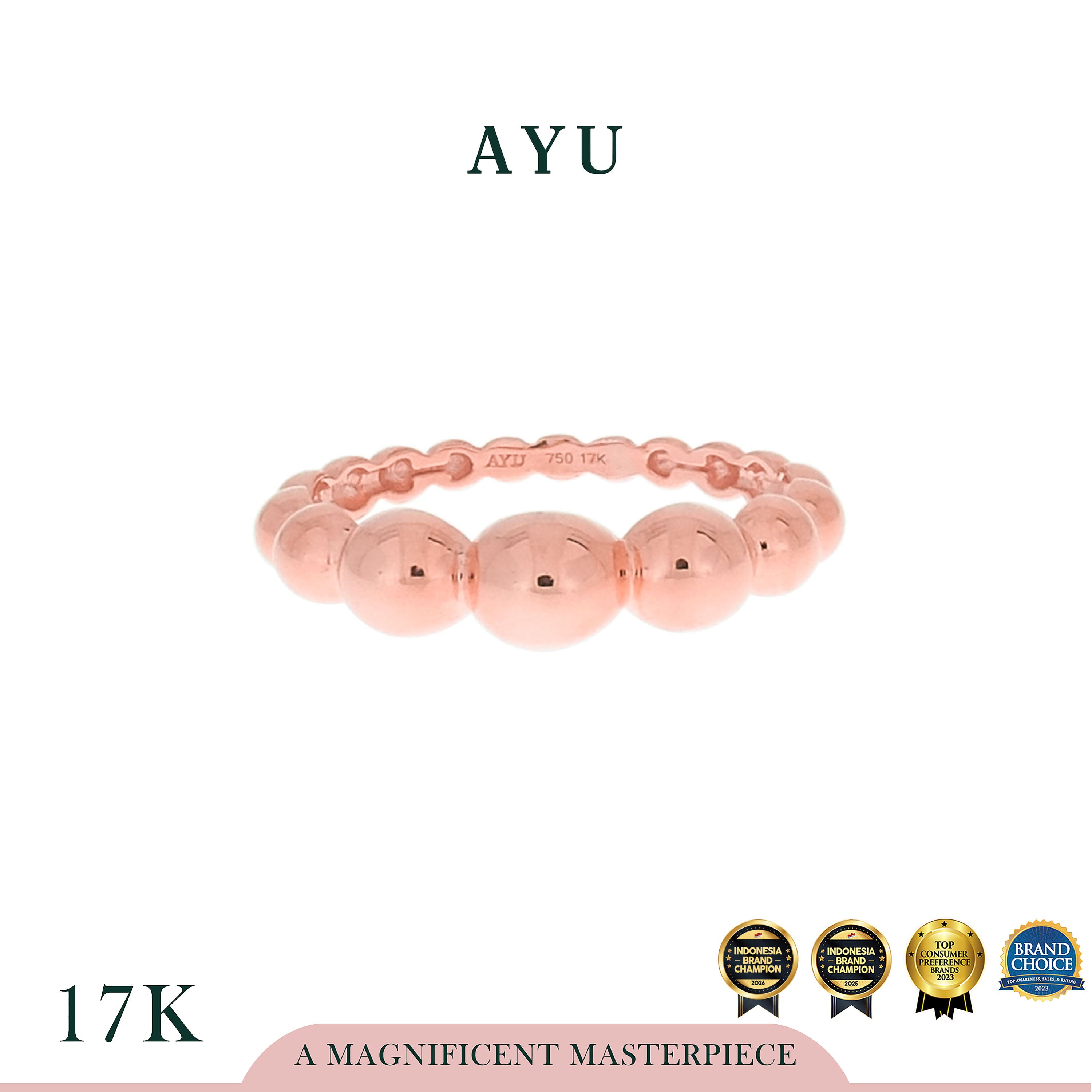 AYU Cincin Emas - Gold Gradating Pepper Beads Ring 17K Rose Gold