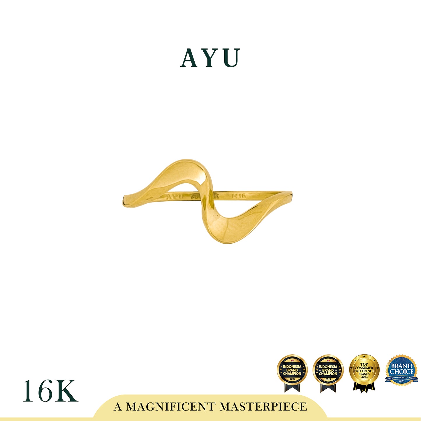 AYU Cincin Emas - Swaying Slow Wave Ring 16k Yellow Gold