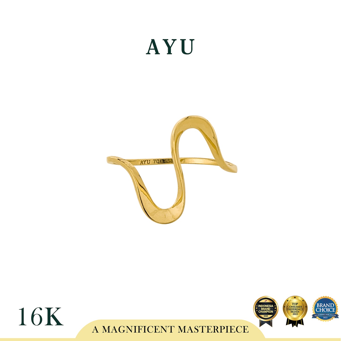 AYU Cincin Emas - Gold Swaying Wave Ring 16k Yellow Gold