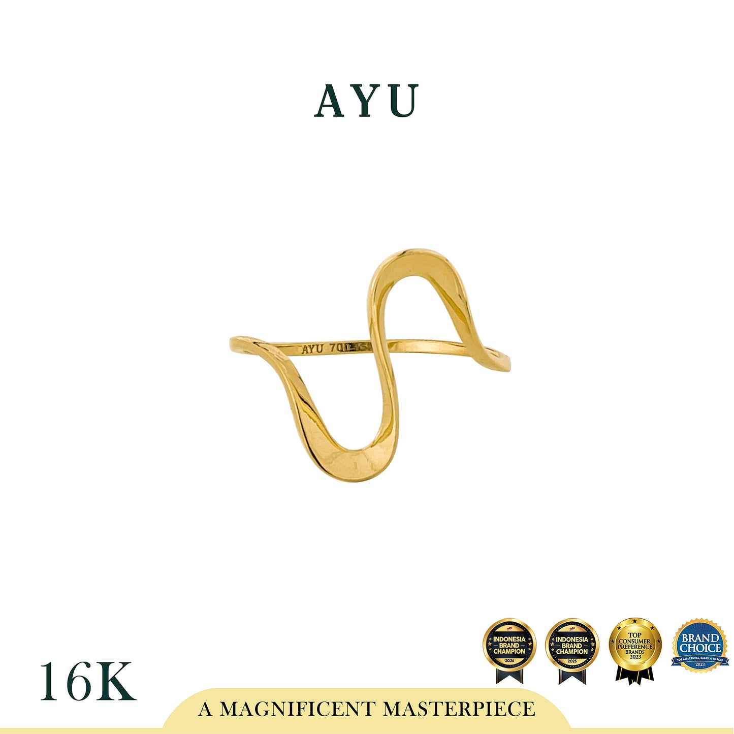 AYU Cincin Emas - Gold Swaying Wave Ring 16k Yellow Gold