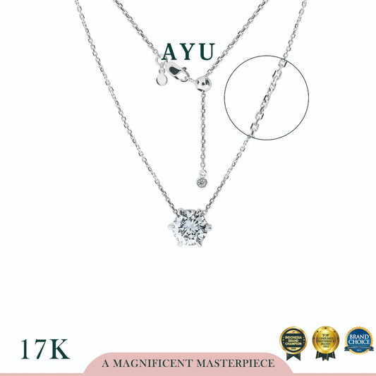 AYU Kalung Emas - Gigi Glam 6 Prong With Adjustable Chain Necklace 17k White Gold