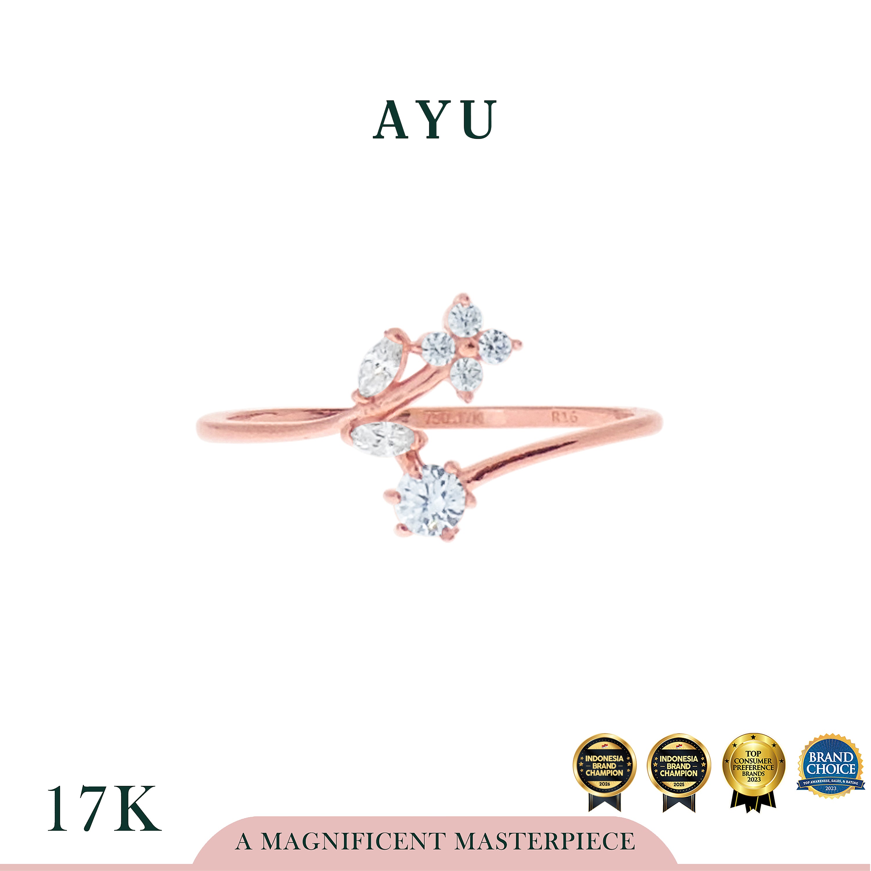 AYU Cincin Emas-Gold Angel Vine In Bloom Ring 17k Rose Gold