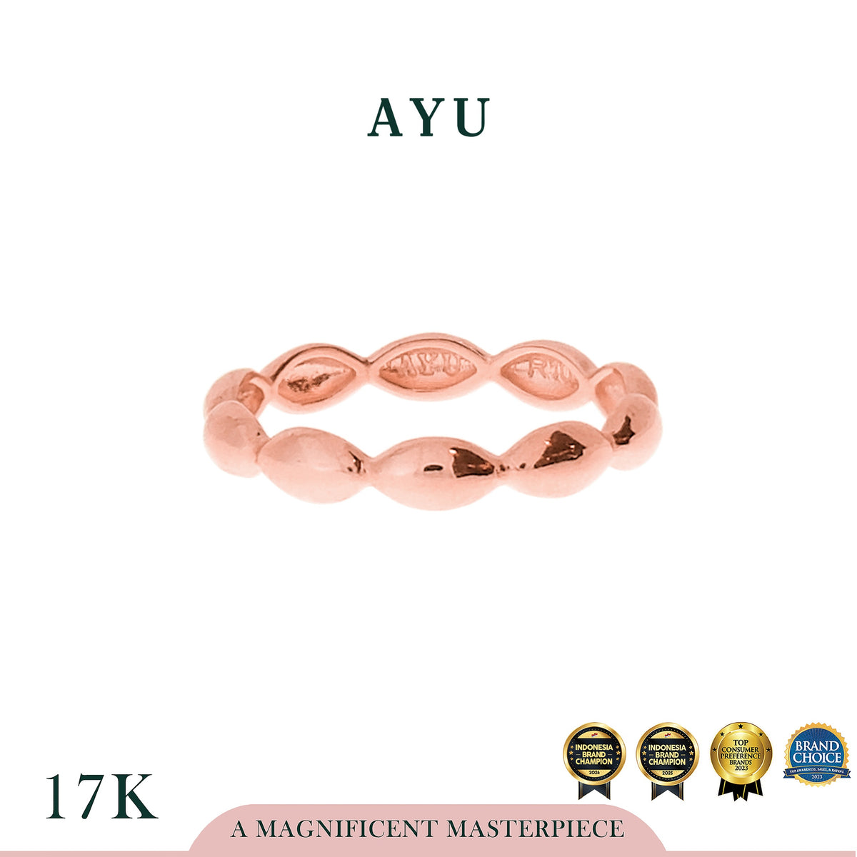 AYU Cincin Emas - Gold Chubby Pukis Stack 17K Rose Gold