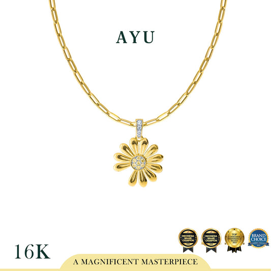 AYU Kalung Emas - Golden G Daisy Paper Clip Necklace 16k Yellow Gold