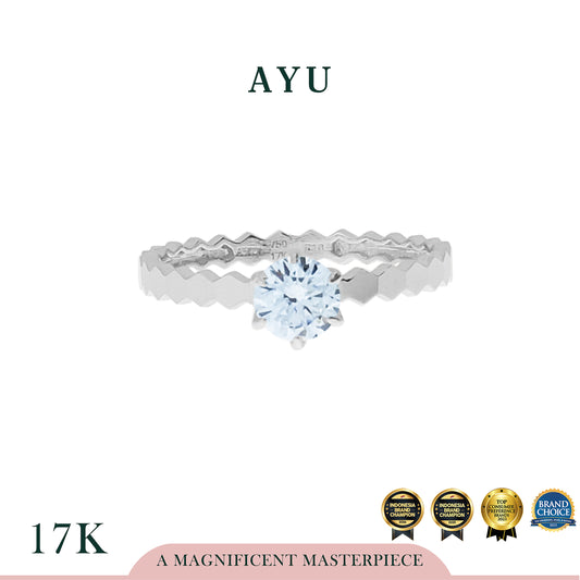 AYU Cincin Emas - Honey Bee Mine Solitaire 17K White Gold