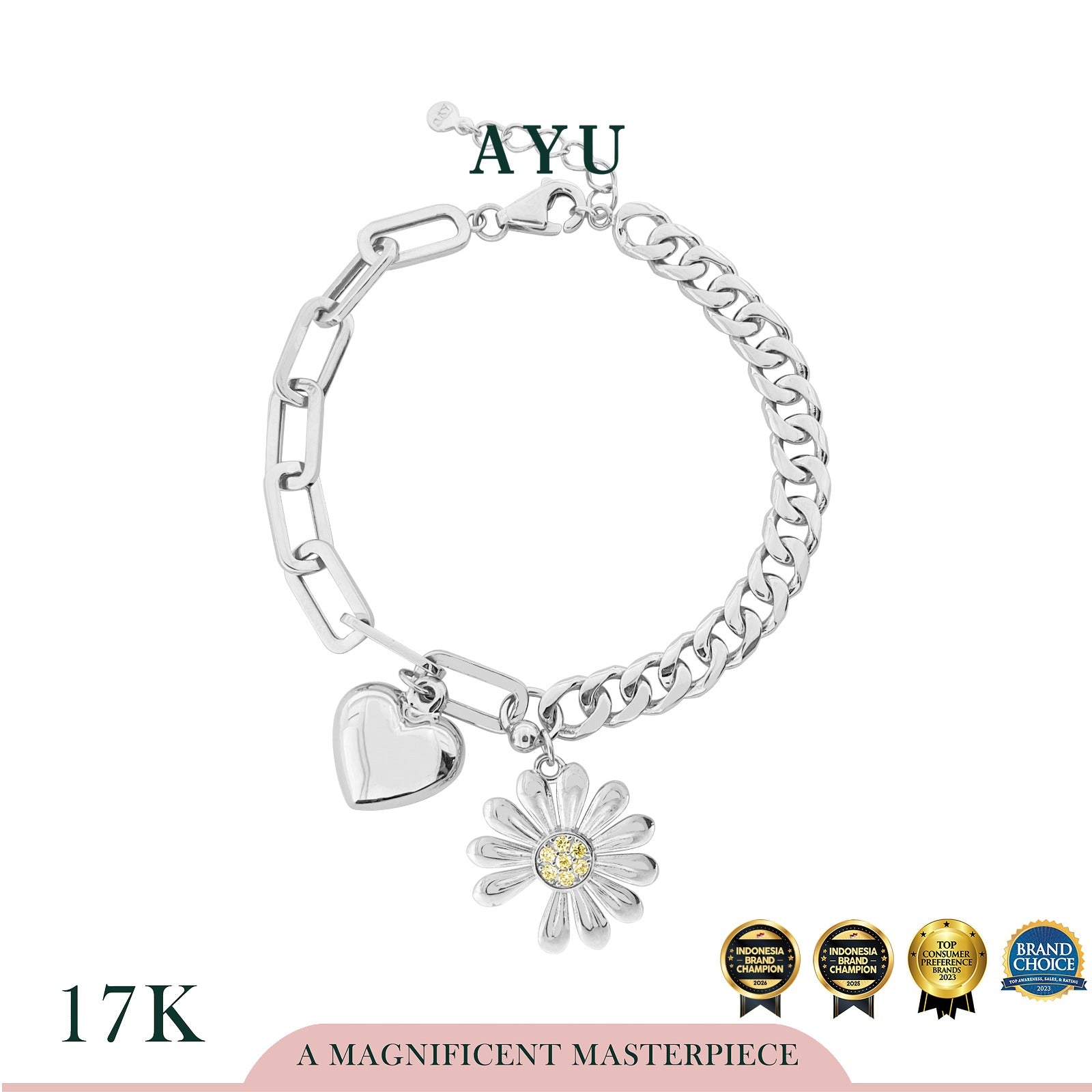 AYU Gelang Emas - In Love With Gold Daisy Bracelet 17k White Gold