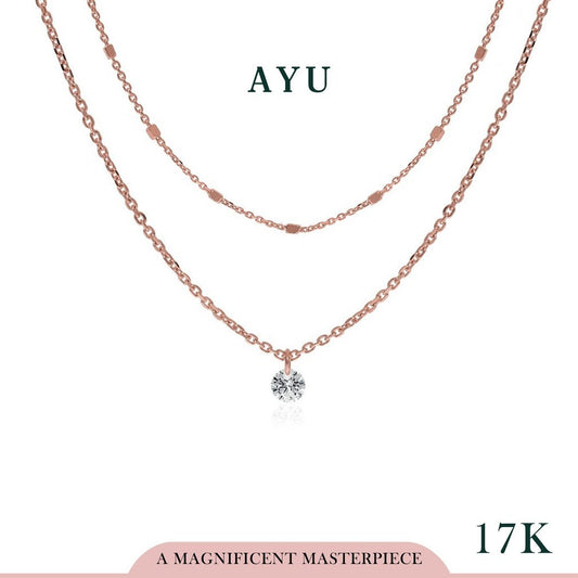 AYU Kalung Emas Korea - Candy Pop Double Chain Necklace 17K Rose Gold