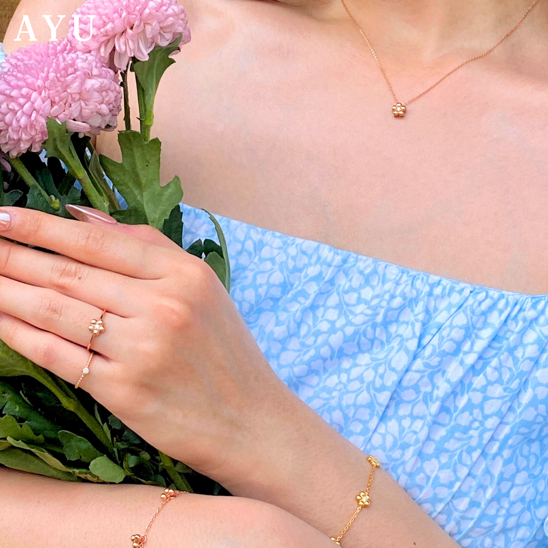 AYU Cincin Emas - Mochi Flower Ring 17k White Gold