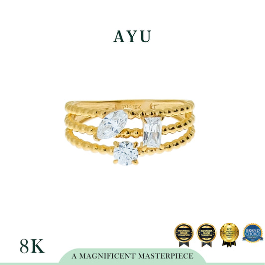 AYU Cincin Emas - Multi Shape 3 Layer Pepper Beads Ring 8K Yellow Gold