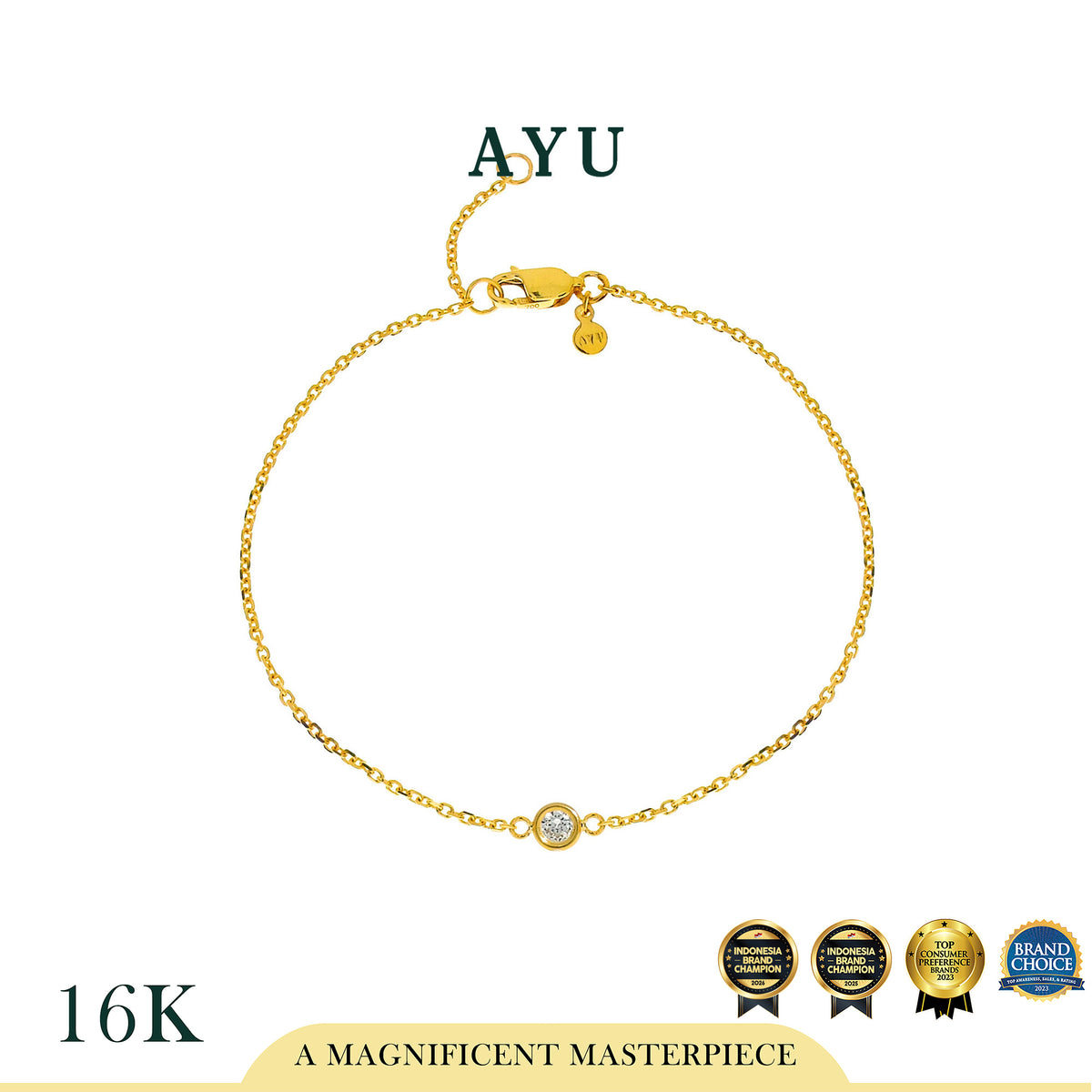 AYU Gelang Emas - Mini Bezel Chain Bracelet 16K Yellow Gold
