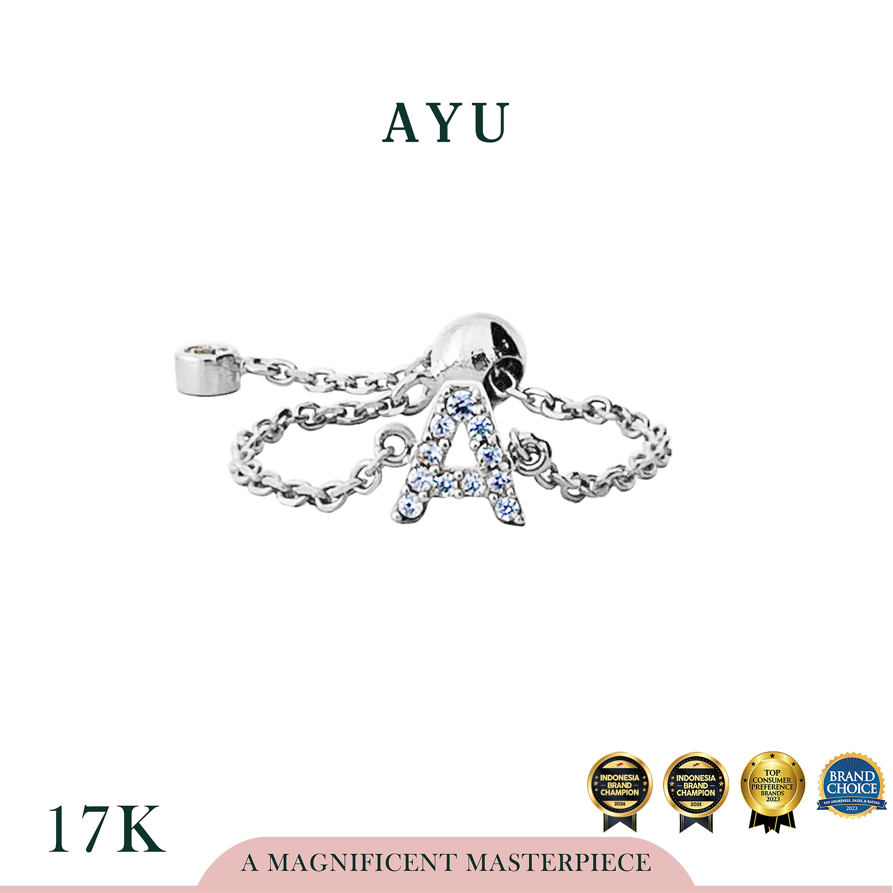 AYU Cincin Emas - Mini Pave Initial Adjustable Ring 17k White Gold