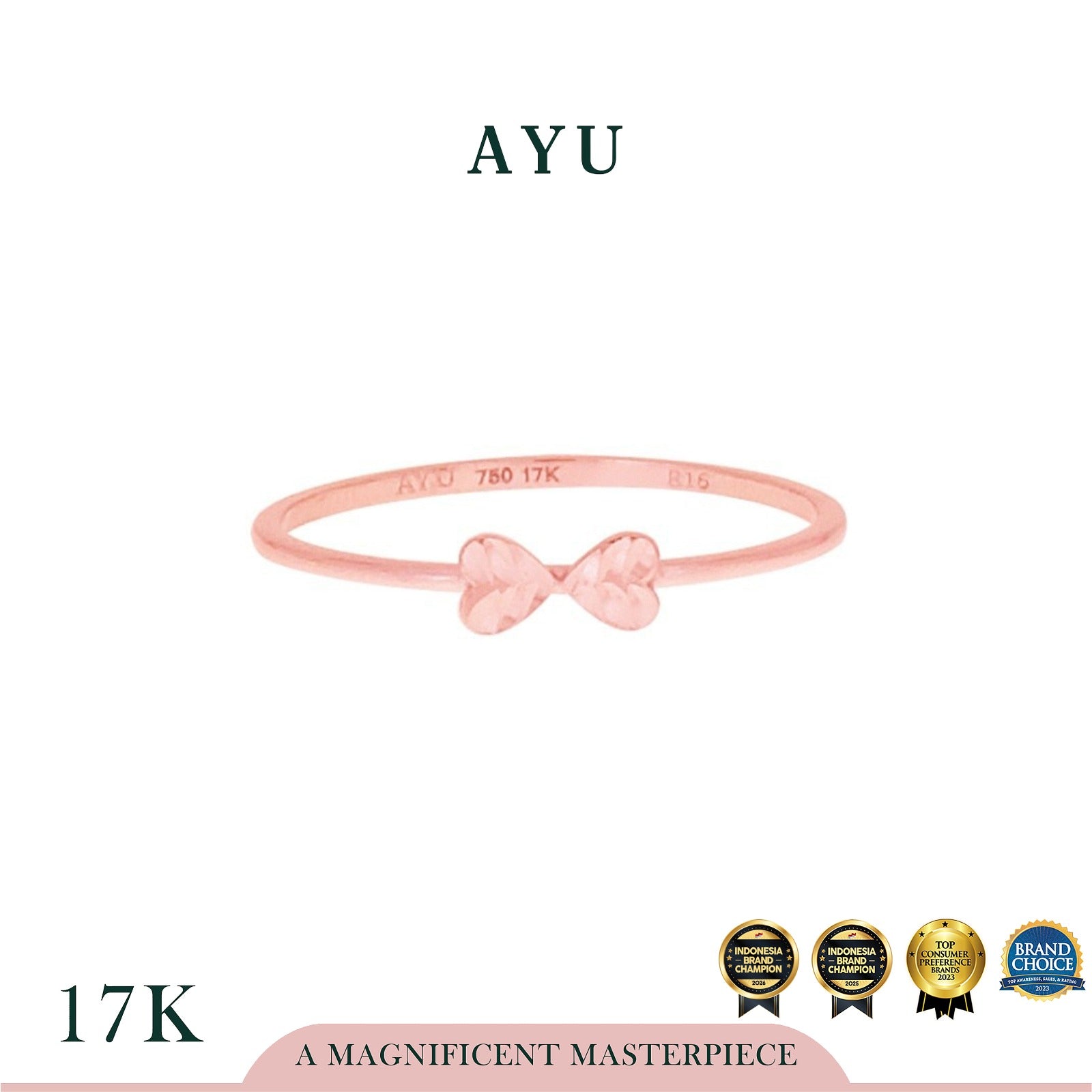 AYU Cincin Emas-Mini Ribbon Bling Ring 17k Rose Gold