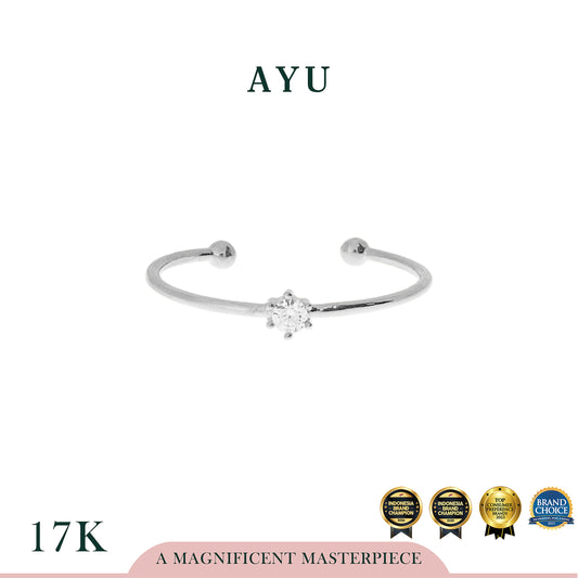 AYU Cincin Emas - Mini Solitaire Open Ring 17K White Gold