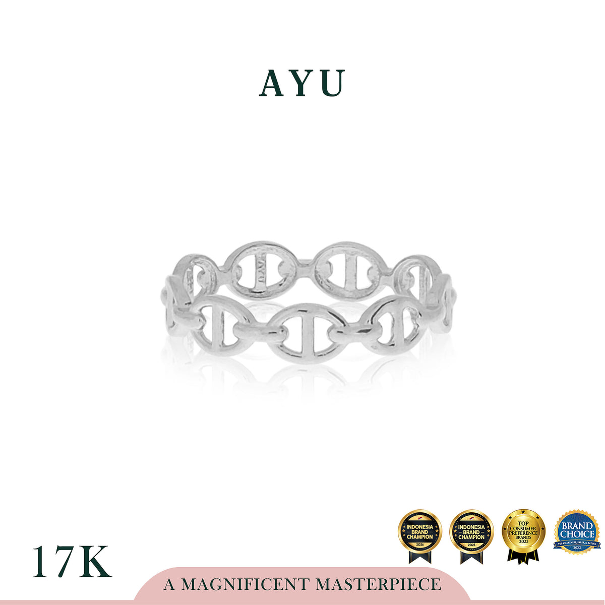 AYU Cincin Emas - Oval Link Stack 17K White Gold