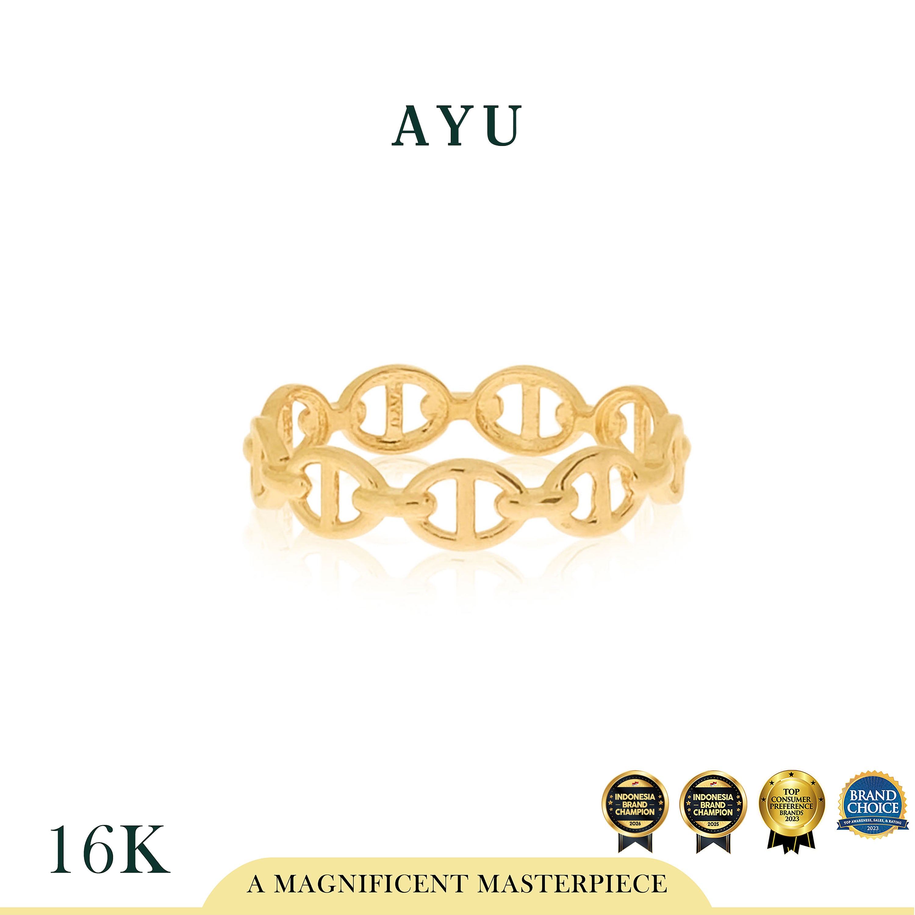 AYU Cincin Emas - Oval Link Stack 16k Yellow Gold