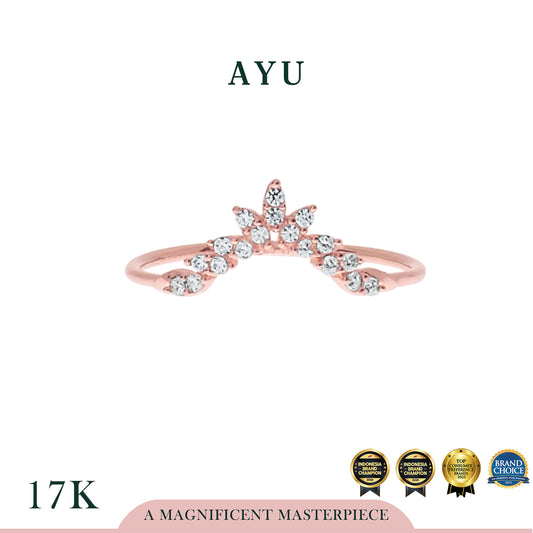 AYU Cincin Emas - Pave Angel Vine Chevron Stack 17K Rose Gold
