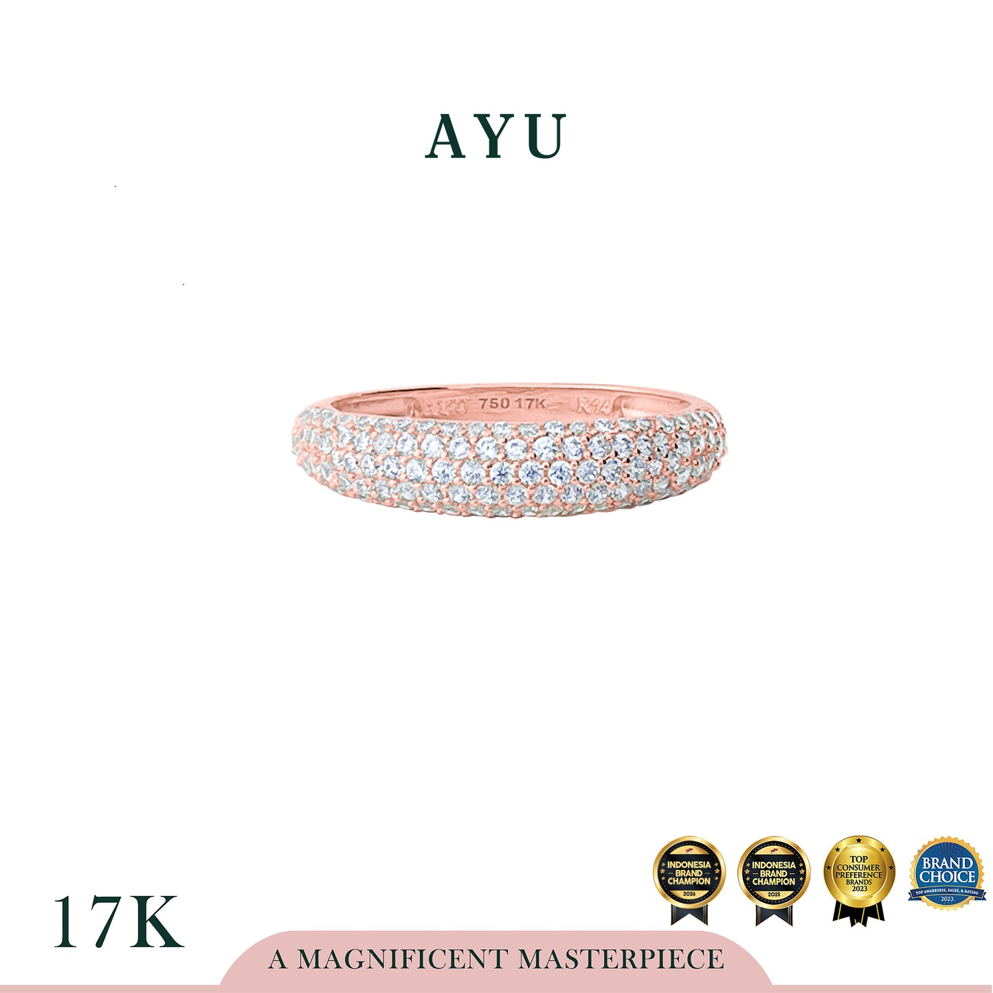 AYU Cincin Emas - Pave Globe Ring 17k Rose Gold