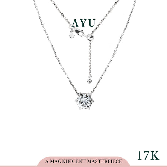 AYU Kalung Emas - Gigi Glam 6 Prong With Adjustable Chain Necklace 17k White Gold