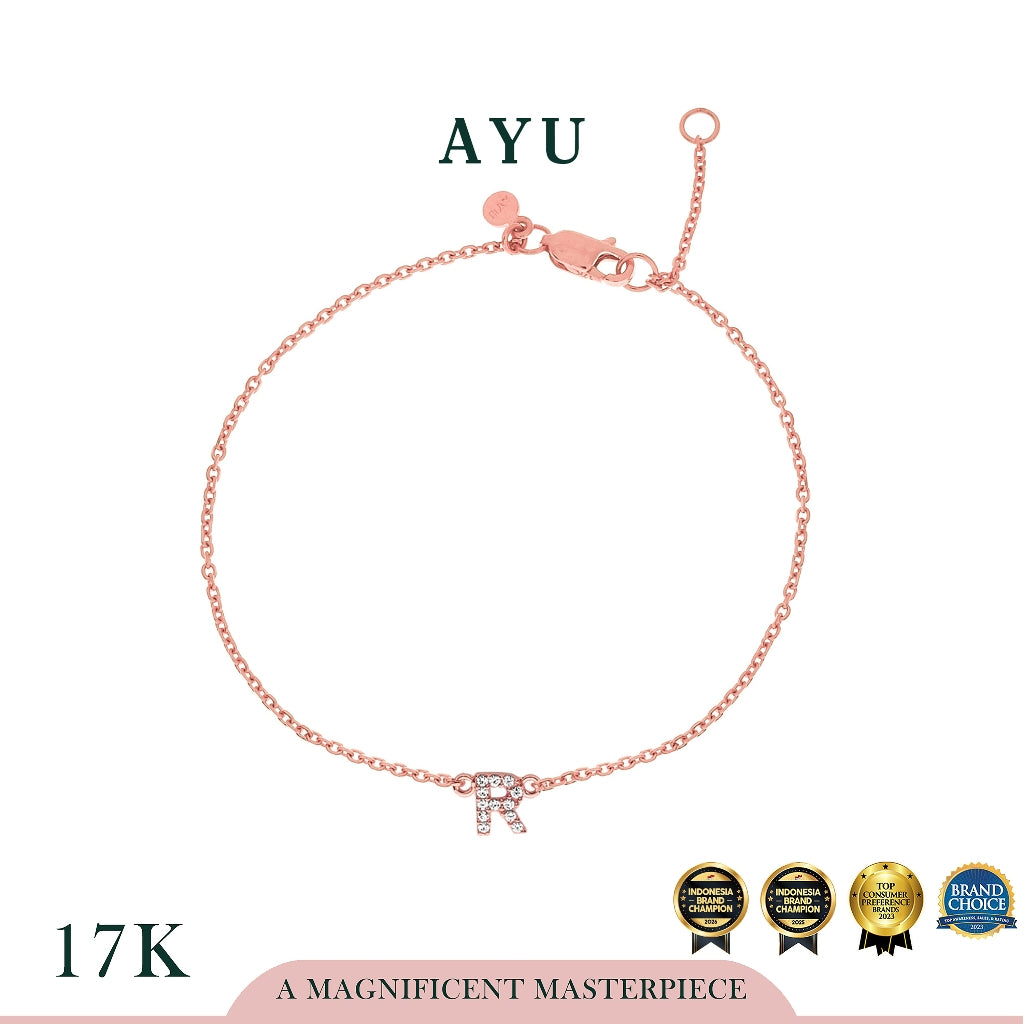 AYU Pave Initial Chain Bracelet 17k Rose Gold