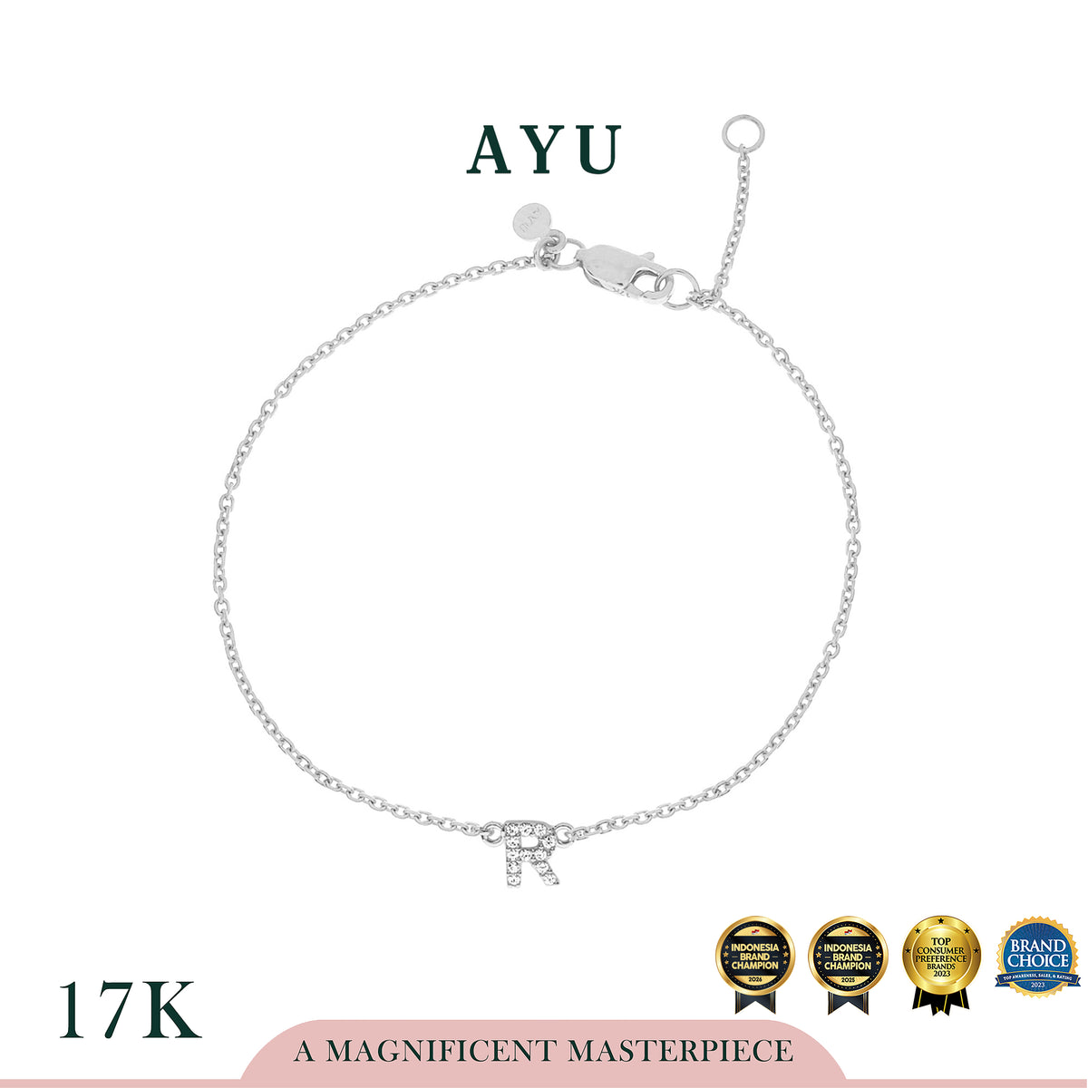 AYU Gelang Emas - Pave Initial Chain Bracelet 17k White Gold