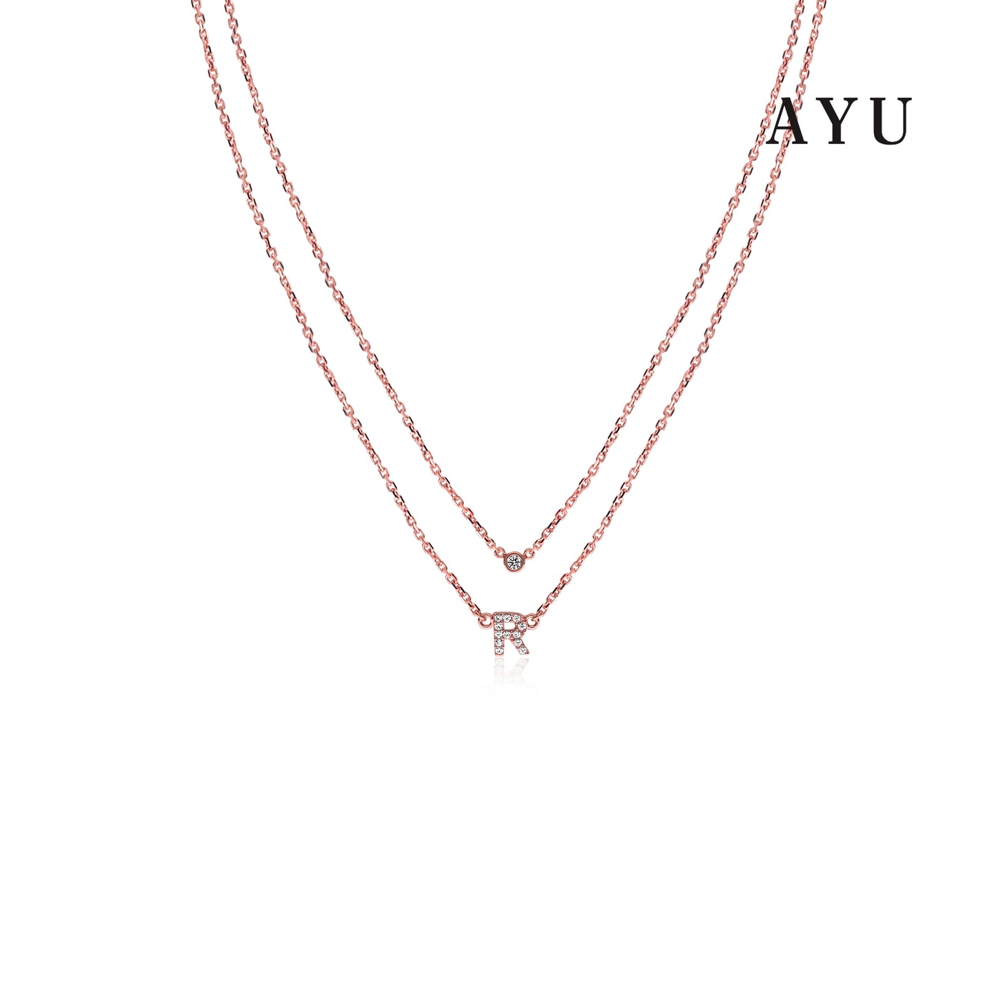 AYU Pave Initial Double Layer With Bezel Chain Necklace 17k