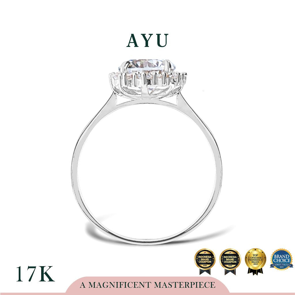 AYU Cincin Emas - Round Solitaire With Grecian Halo 17K White Gold