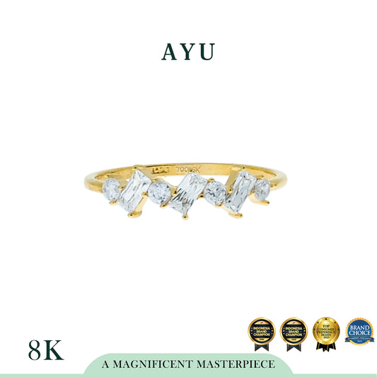 AYU Cincin Emas - Slanted 3 Baguette Ring 8K Yellow Gold