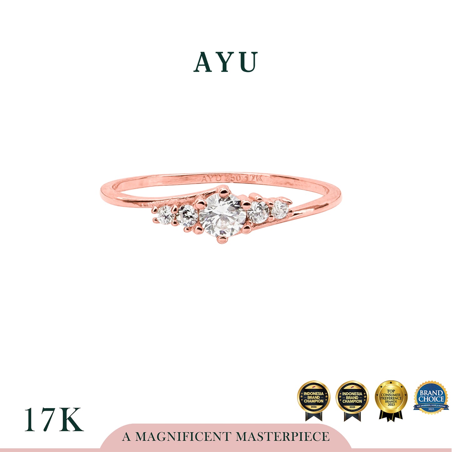 AYU Cincin Emas - Stardust Solitaire Ring 17k Rose Gold