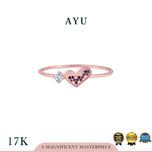 AYU Cincin Emas - Sugar Crush Heart With Mini Solitaire Ring 17k Rose Gold