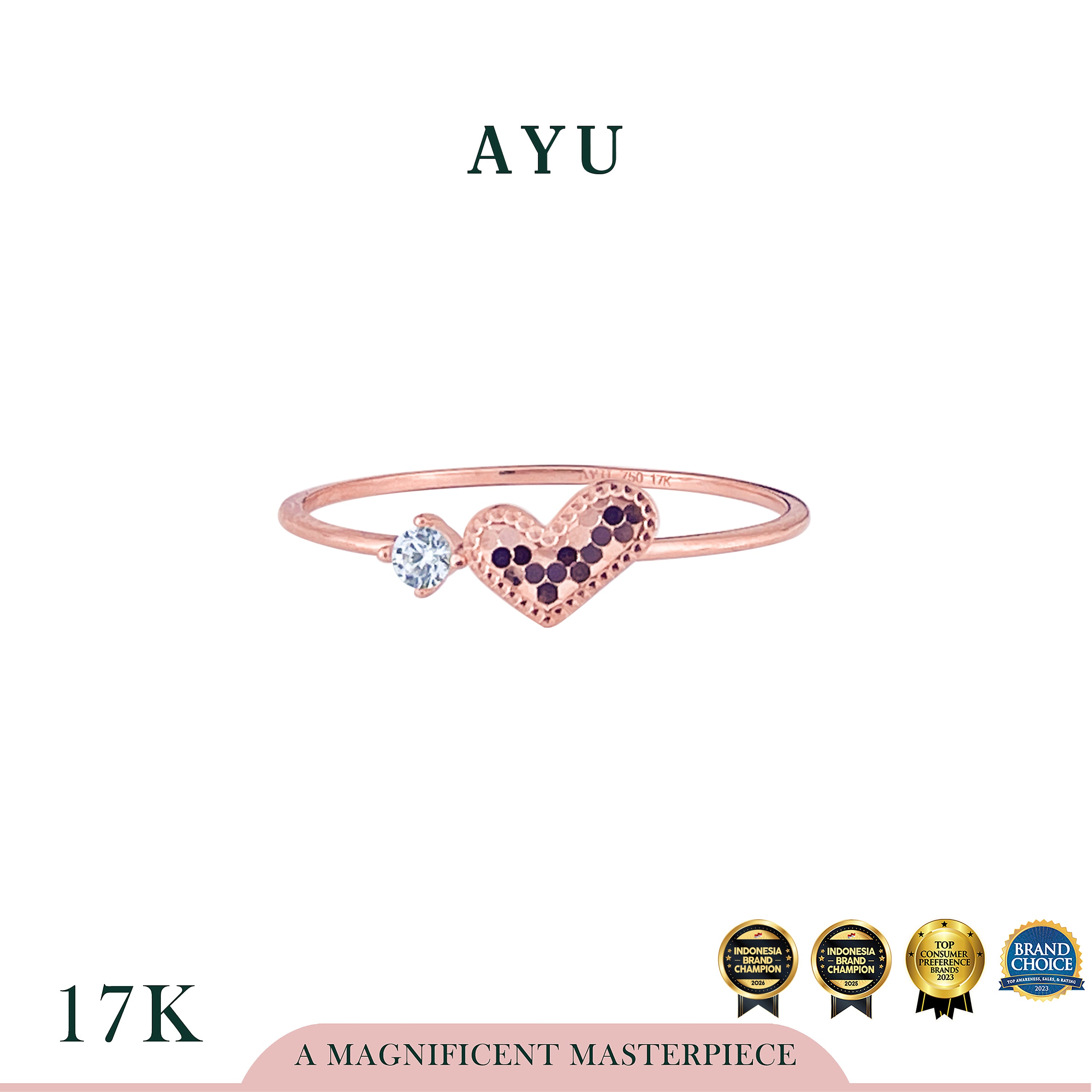 AYU Cincin Emas - Sugar Crush Heart With Mini Solitaire Ring 17k Rose Gold