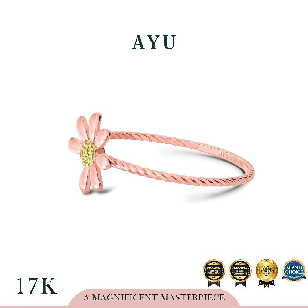 AYU Cincin Emas - Small Golden G Daisy Twist Ring 17k Rose Gold