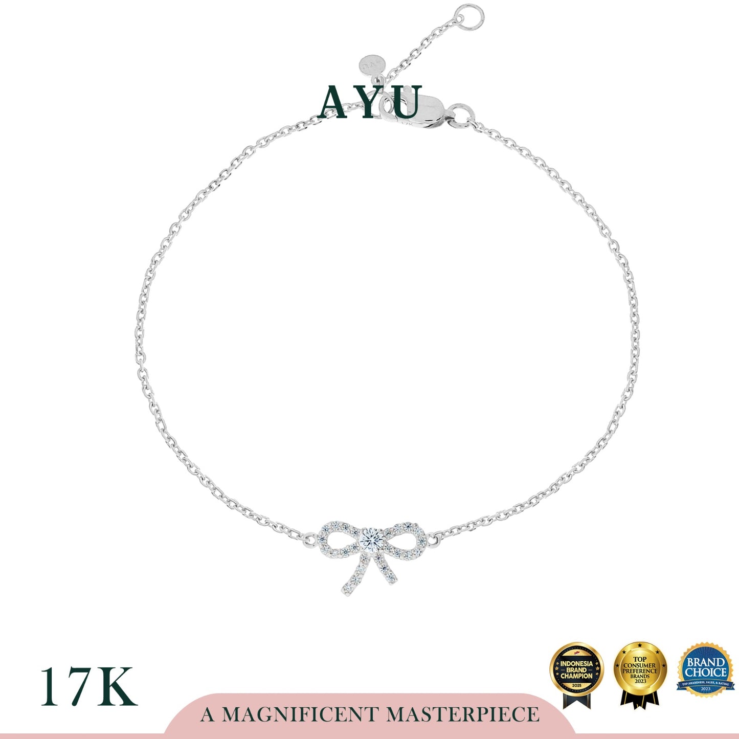 AYU Gelang Emas-Twinkle Pave Ribbon Chain Bracelet 17k White Gold