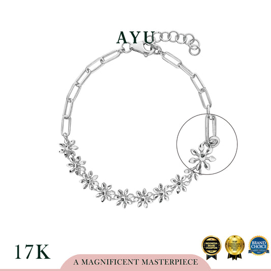 AYU Gelang Emas - Twinkle Snowflake With Paper Clip Chain Bracelet 17k White Gold