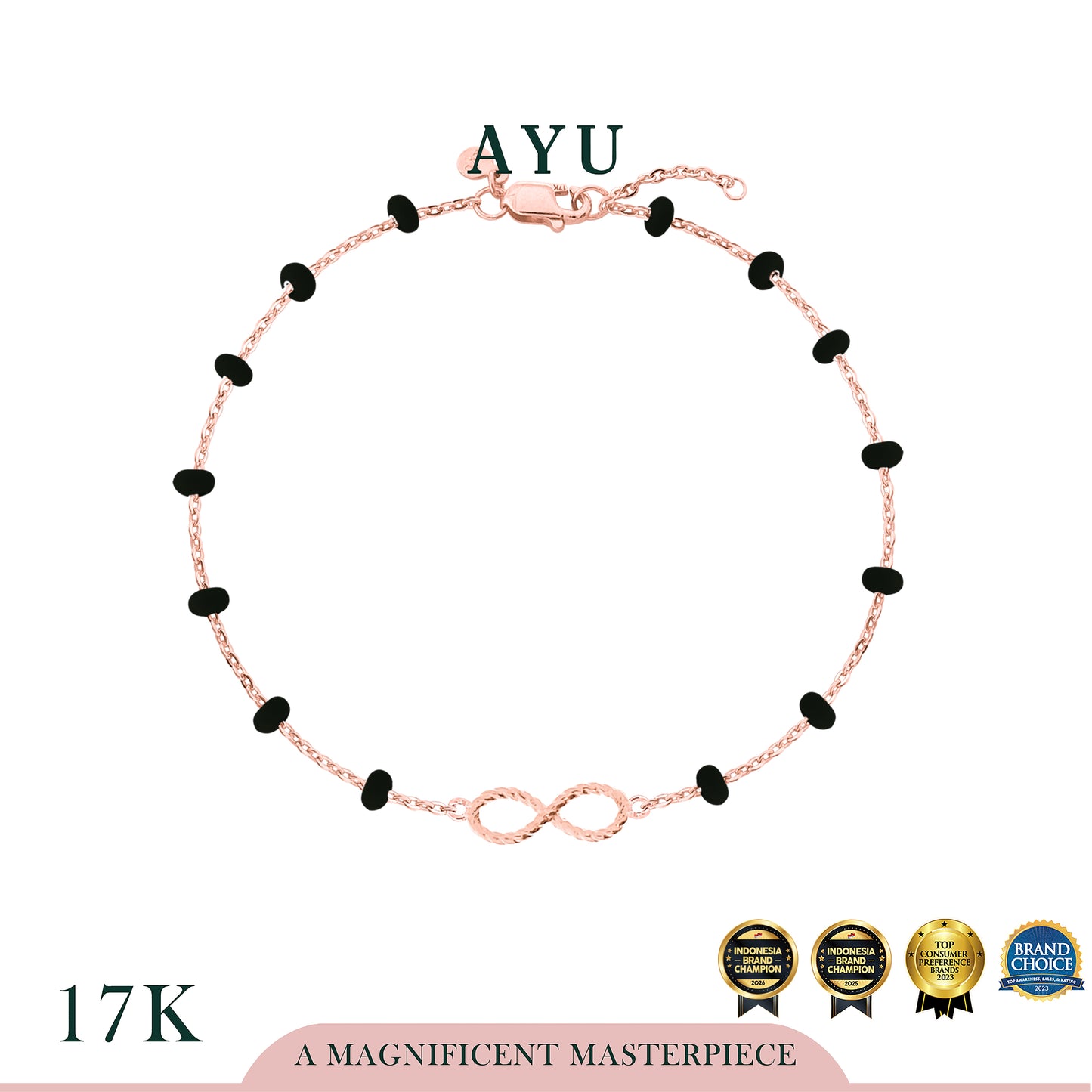 AYU Gelang Emas - Twist Infinity Dot Dot Chain Bracelet 17k Rose Gold