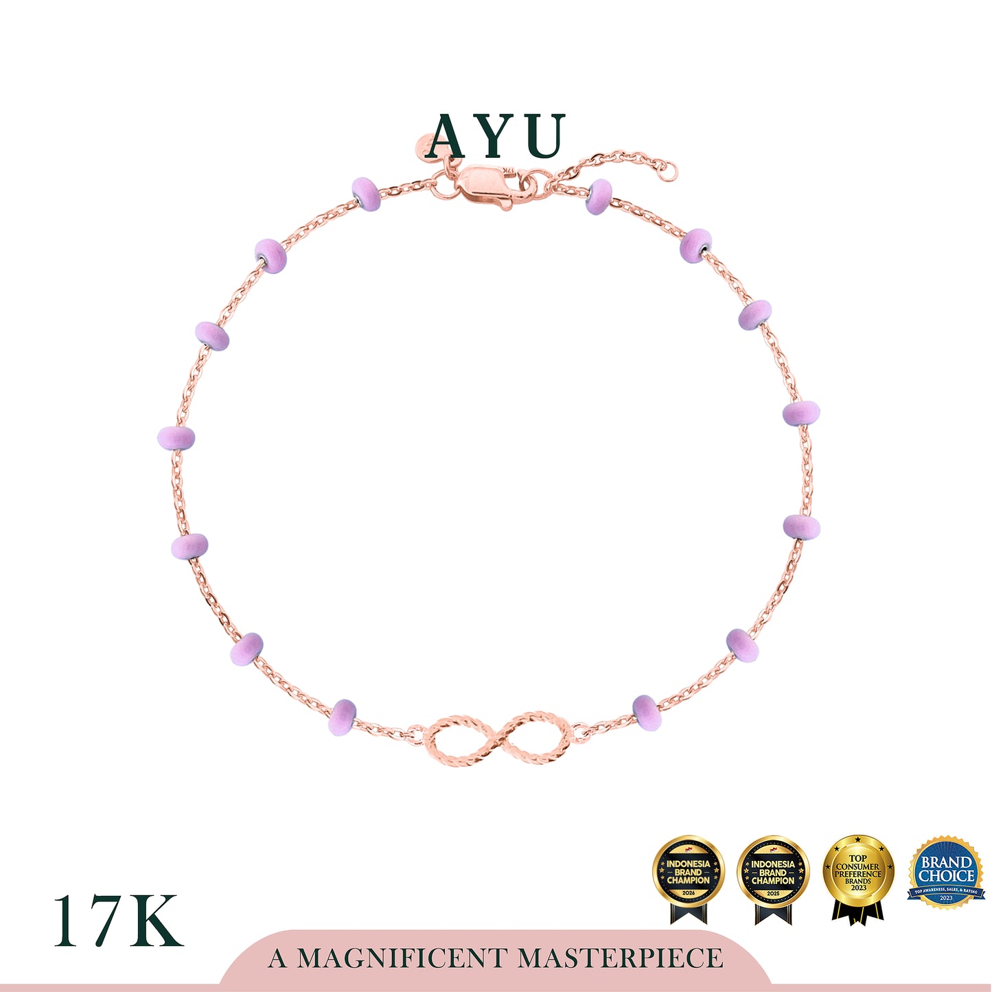 AYU Gelang Emas - Twist Infinity Dot Dot Chain Bracelet 17k Rose Gold