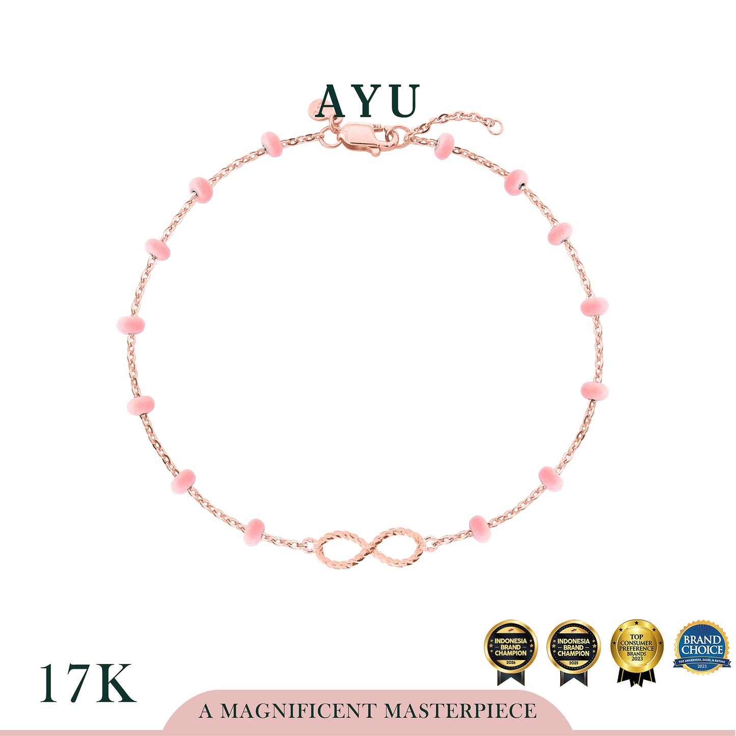 AYU Gelang Emas - Twist Infinity Dot Dot Chain Bracelet 17k Rose Gold