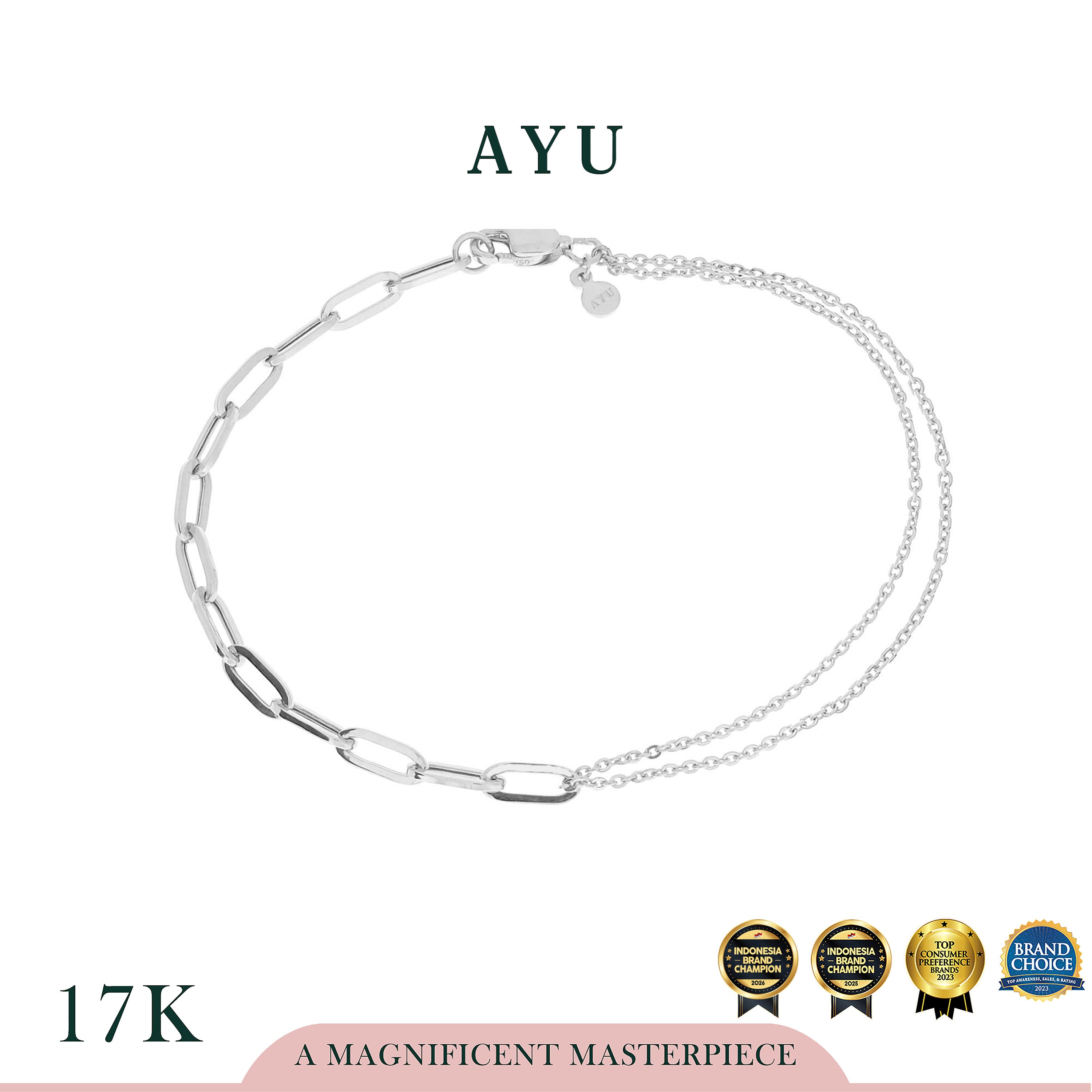 AYU Gelang Emas - Undecided Chain Bracelet 17k White Gold