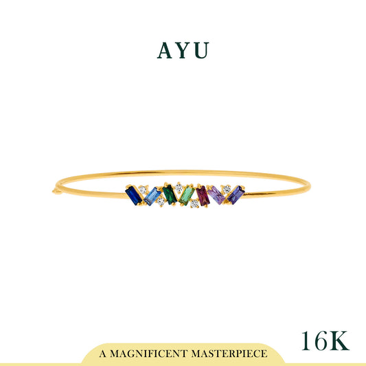 AYU Gelang Emas - Zigzag Baguette Rainbow Wire Bangle 16k Yellow Gold