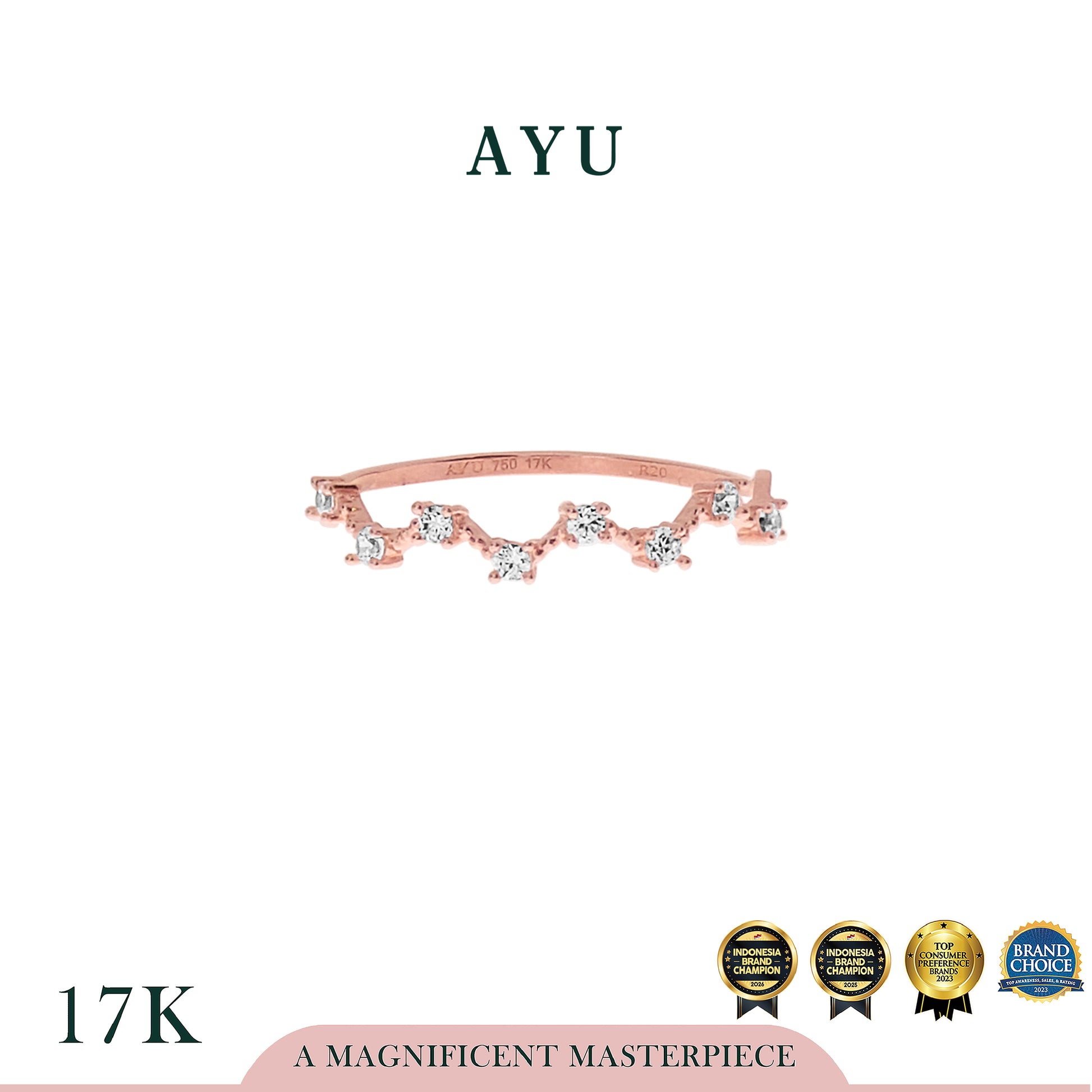 AYU Cincin Emas - Zigzag Constellation Stack 17k Rose Gold