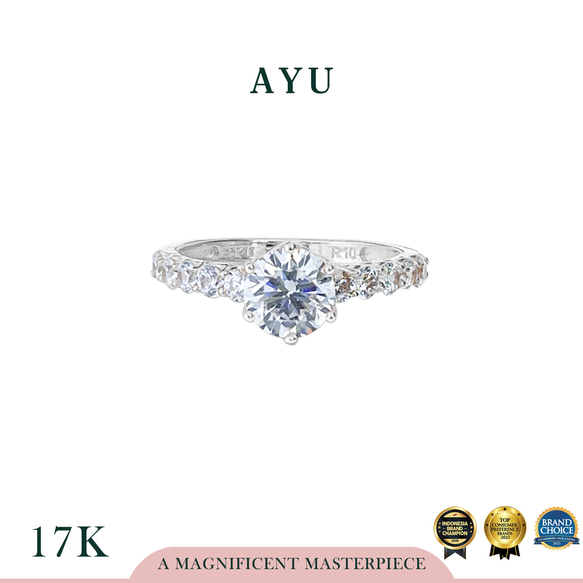 AYU Cincin Emas - Baby Gigi 6 Prong Solitaire Ring 17k White Gold