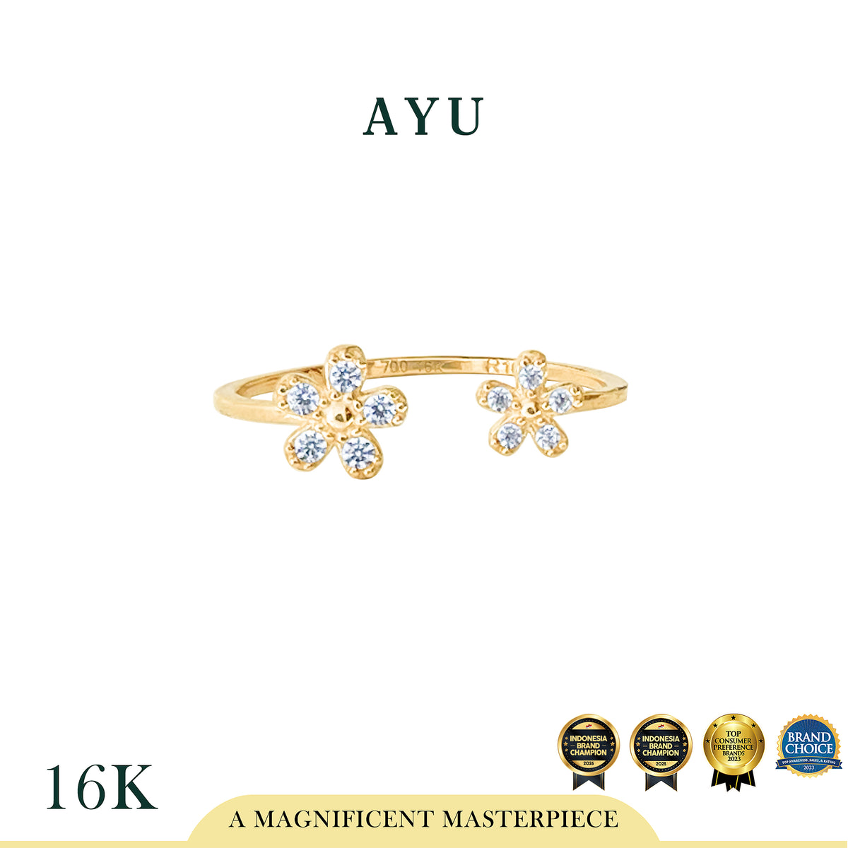 AYU Cincin Emas - Buttercup Flower Open Ring 16k Yellow Gold