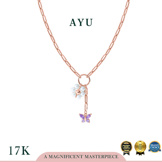 AYU Kalung Emas - Butterfly Pearly Secret Garden Necklace 17k Rose Gold