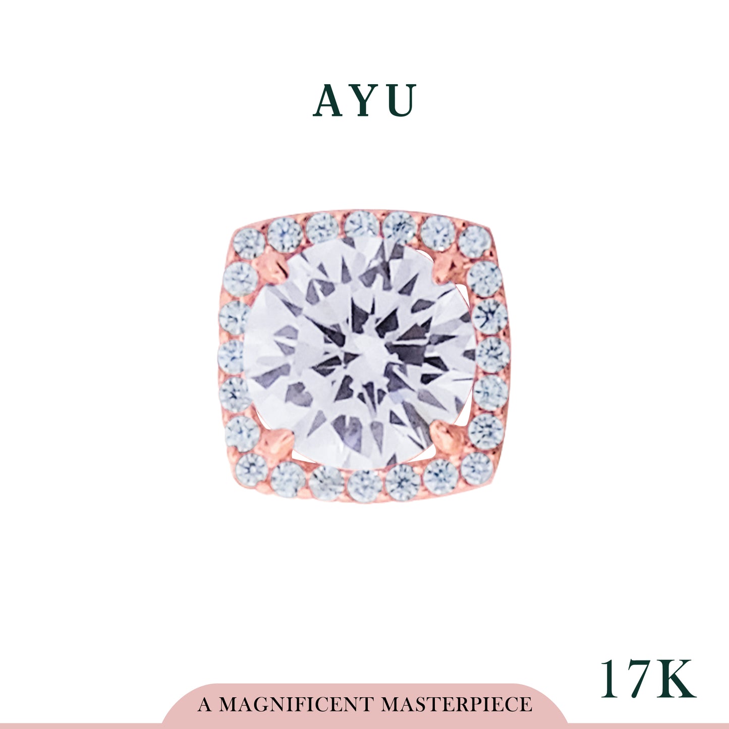 AYU Liontin Emas - Cushion Halo Pendant 17k Rose Gold