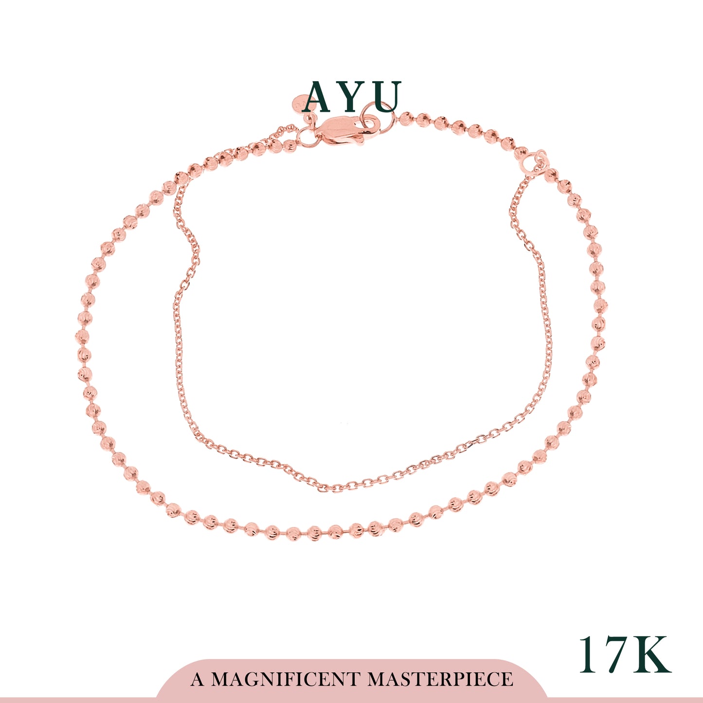 AYU Double Layer Pepper Beads And Trixie Chain Anklet 17k Rose Gold